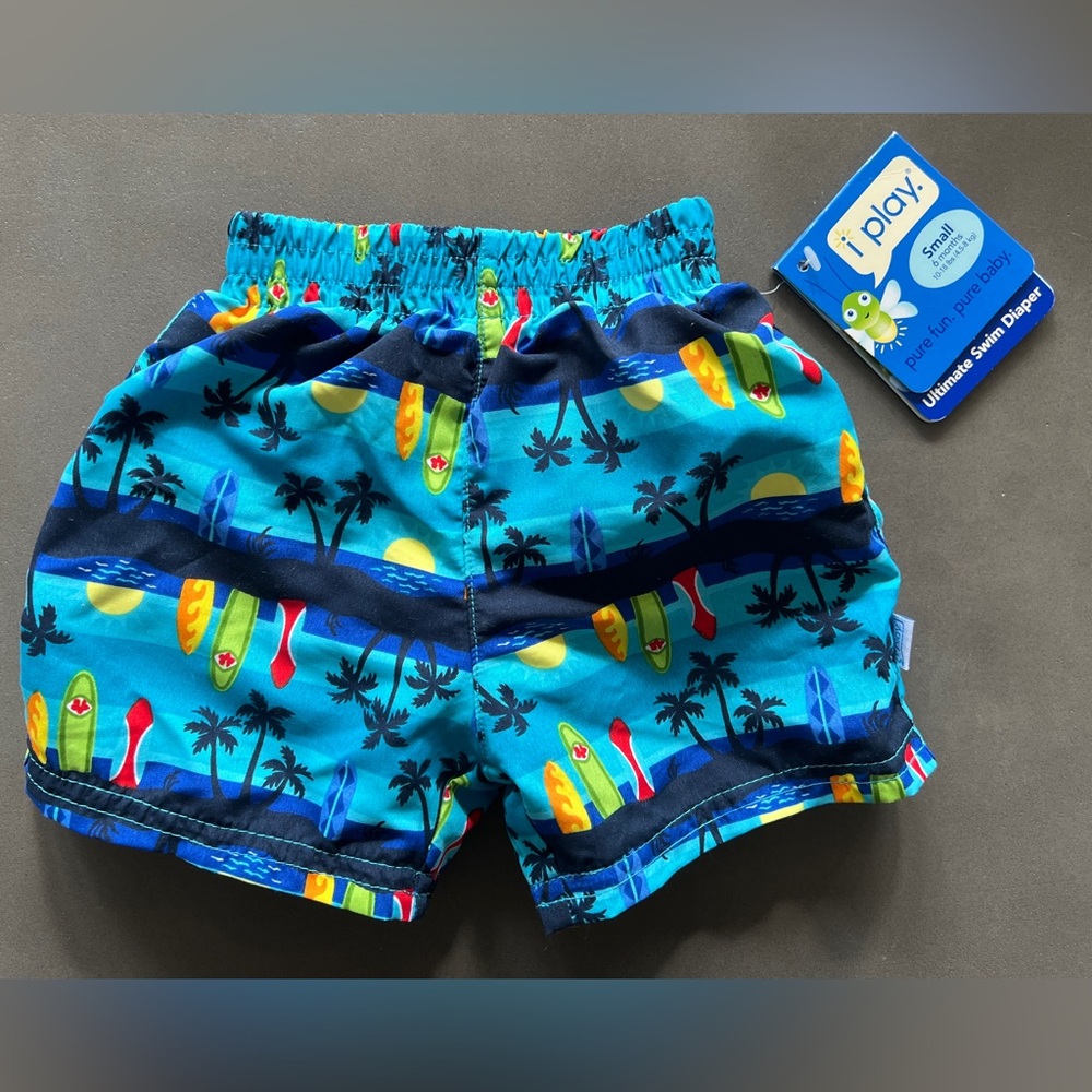 NWT I play Baby Swim Trunks Shorts Surfboards and Palm Trees 6 Months